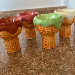 Ceramic Ice Cream Waffle Cone Bowl Set of 4